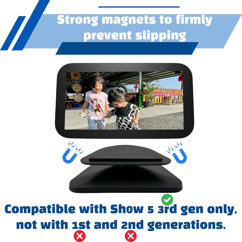 SINTRON Adjustable Magnetic Stand Mount for Echo Show 5 3rd gen, Smart Display Stand Holder with 360 Degree Rotation, Swivel & Tilt Function, Anti-Slip Base - Black Compatible with iPhone newer models - Image 2